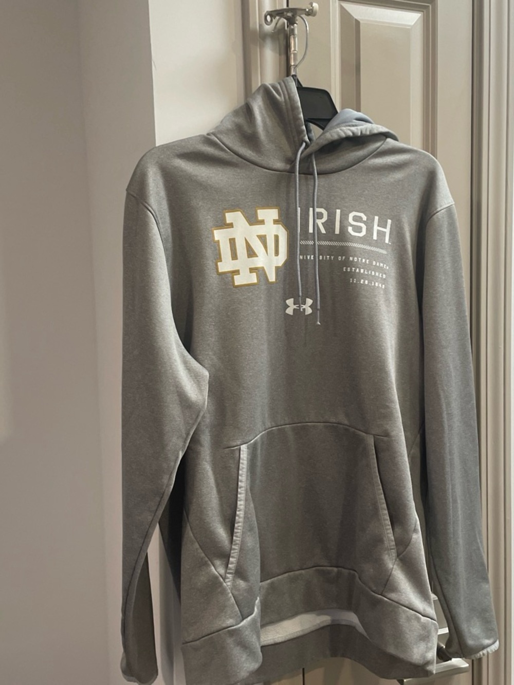 Under Armour Gray Hoodie with Gold Notre Dame ND Logo